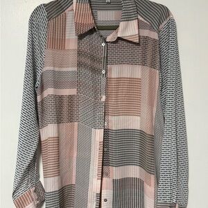 Rose & Olive Geometric Pattern Blouse in Pink and Black